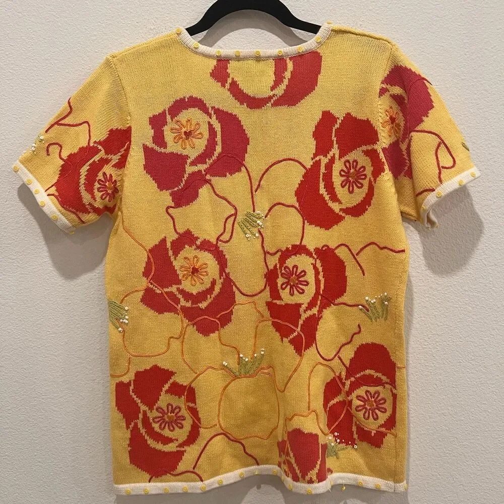 Susan Bristol Vintage Sweater Floral Bouquet Short Sleeve Size M Preppy Academia - Picture 5 of 8